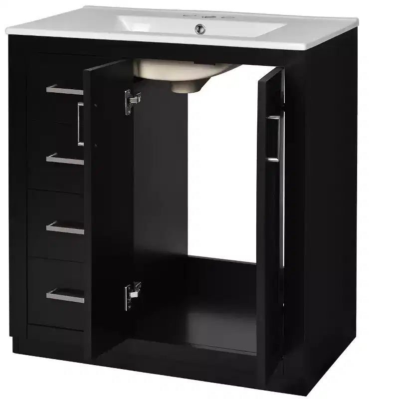 Meuble-lavabo simple de 30 po avec armoire et 3 tiroirs – Noir / Bleu / Vert / Indigo / Blanc